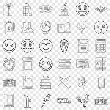 Microscope icons set, outline style Stock Illustration