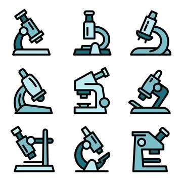 Microscope icons set, outline style Illustrazione stock