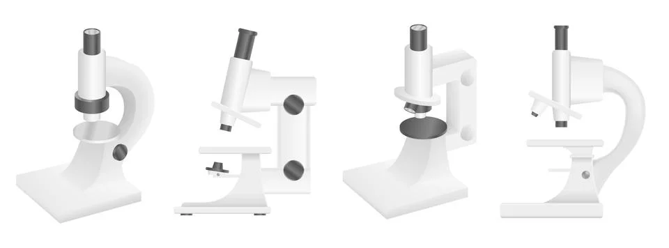 Microscope icons set, realistic style Illustrazione stock