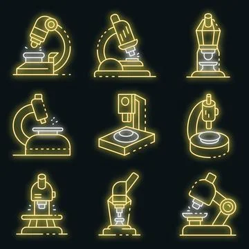 Microscope icons set vector neon Stock Illustration
