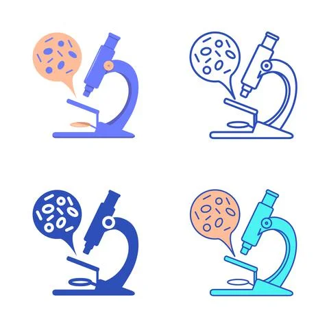 Microscope with infection sample icon set in flat and line style Illustrazione stock