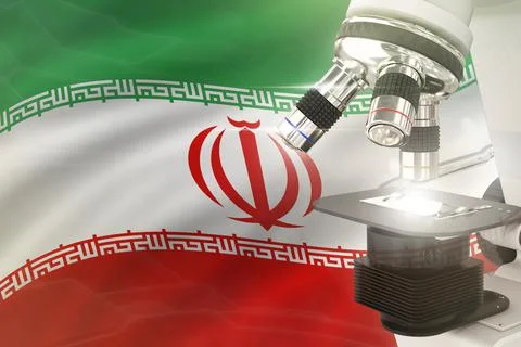 Microscope on Iran flag -  science concept Stock Illustration