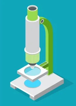 Microscope isometric design. Magnifying glass, laboratory and science, research 库存插图
