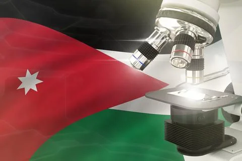 Microscope on Jordan flag -  science concept Illustrazione stock