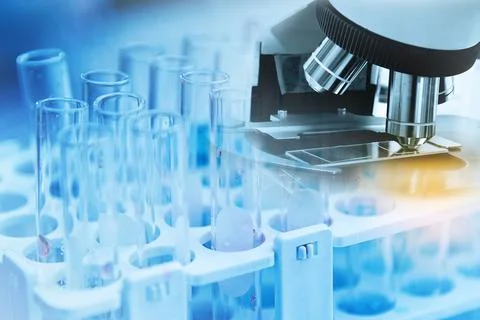 Microscope with lab glass Stock Photos