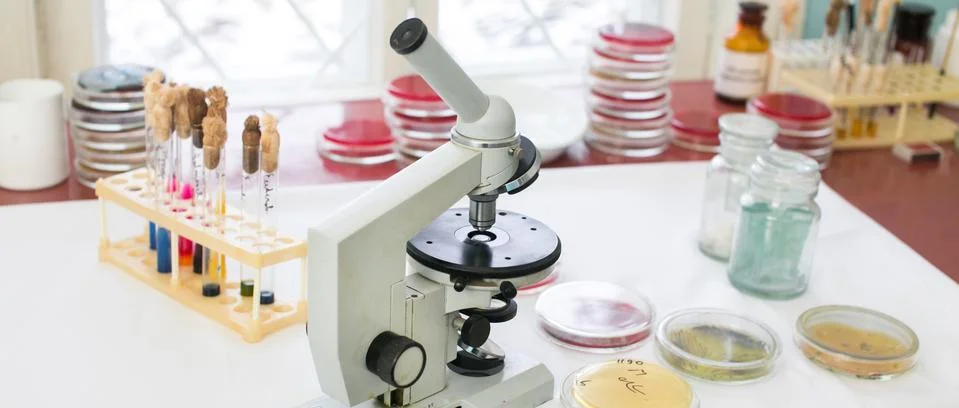 Microscope in a lab Stock Photos
