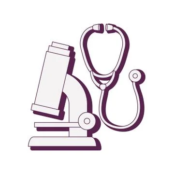 Microscope lab with stethoscope 库存插图