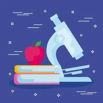 Microscope laboratory with books and apple Stockillustratie