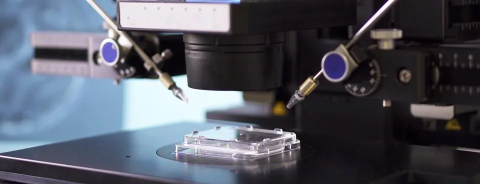 Microscope in laboratory, close up shot Stock Photos