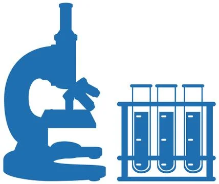 Microscope with laboratory transparent glassware instruments silhouette Stock Illustration