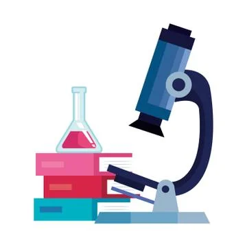 Microscope laboratory with tube test and books Illustrazione stock