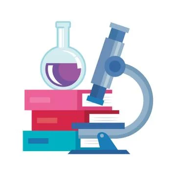Microscope laboratory with tube test and books Illustrazione stock