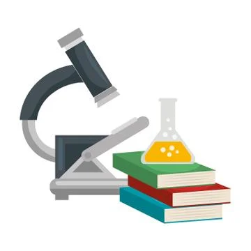 Microscope laboratory with tube test and books Illustrazione stock