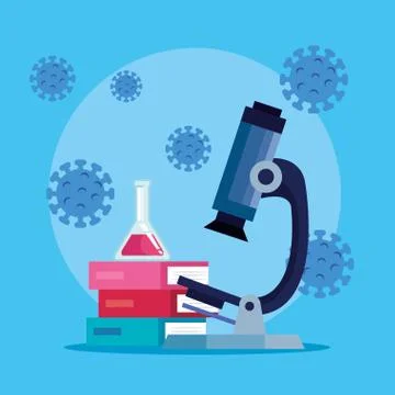 Microscope laboratory with tube test and books Illustrazione stock