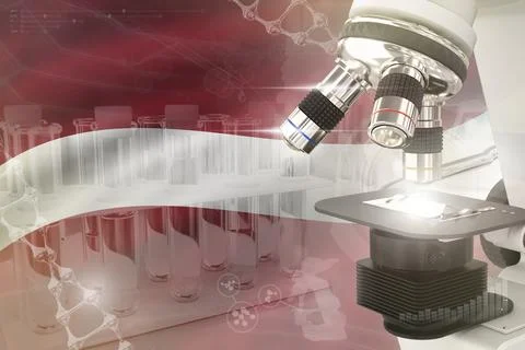 Microscope on Latvia flag - science development digital background Stock Illustration