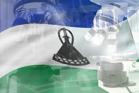 Microscope on Lesotho flag - science development conceptual background Stock Illustration