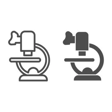 Microscope line and solid icon. Laboratory tool with zoom lens. Biology subject Illustrazione stock