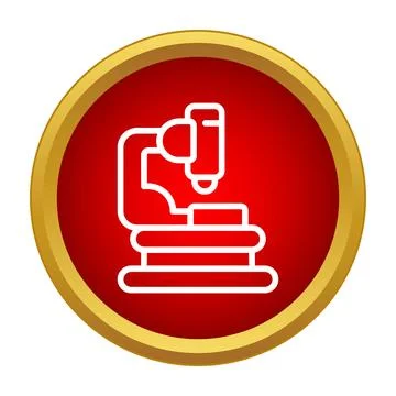 Microscope line icon on a red button with golden frame Stock Illustration