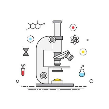Microscope lines design vector, science elements. Microscope with lines icons Stock Illustration