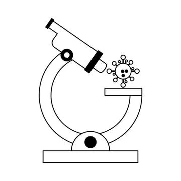 Microscope looking bacteria black and white Stock Illustration
