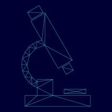 Microscope low poly triangulation triangulated polygonal electric cyan blue.. Ilustração Stock