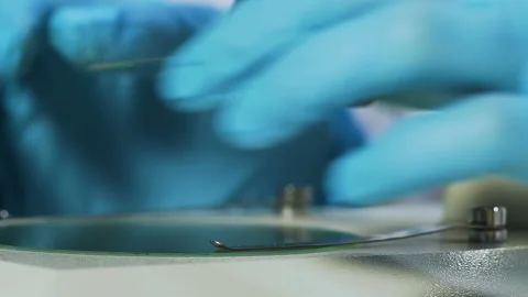 Microscope magnifies view of glass slide, food quality control, bacteria study Stock Footage 87148692