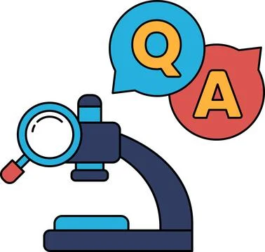 A microscope with a magnifying glass and a Q and A symbol Stock Illustration