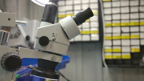 Microscope for Manufacturing electronics chips in factory Video stock 184027086