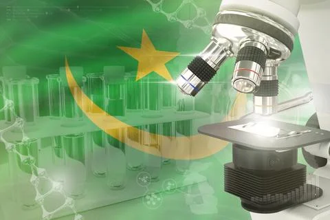 Microscope on Mauritania flag - science background 스톡 일러스트