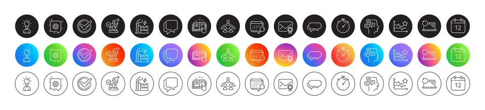 Microscope, Messages and Interview job line icons. For web app, printing. Round Stock Illustration