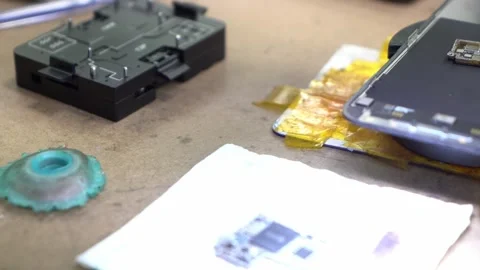 Microscope With Microchip Under It For A Phone Repair Stock Footage 244282071