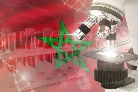 Microscope on Morocco flag - science development digital background Stock Illustration