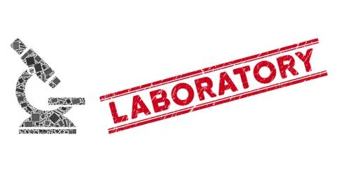 Microscope Mosaic and Scratched Laboratory Stamp Seal with Lines 스톡 일러스트