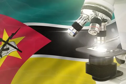 Microscope on Mozambique flag -  science concept Ilustración de archivo