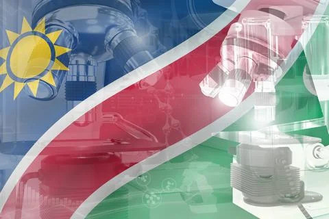 Microscope on Namibia flag - science background Stock Illustration
