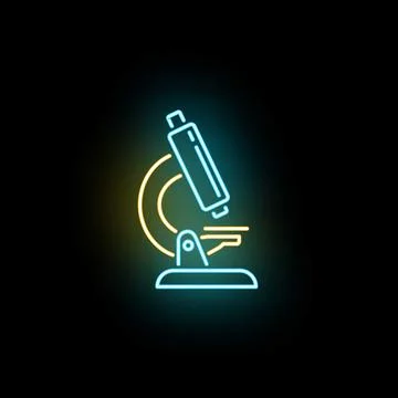 Microscope neon illustration glowing on dark background Stock Illustration