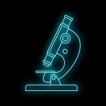 Microscope neon outline on black background Stock Illustration