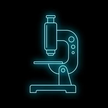Microscope neon outline glowing in dark background Illustrazione stock