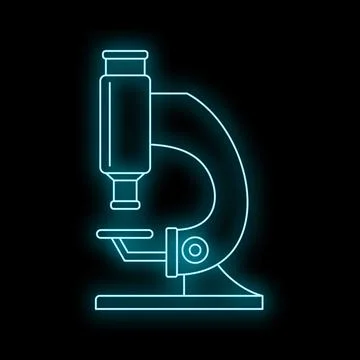 Microscope neon outlining icon symbolizing scientific research Stock Illustration