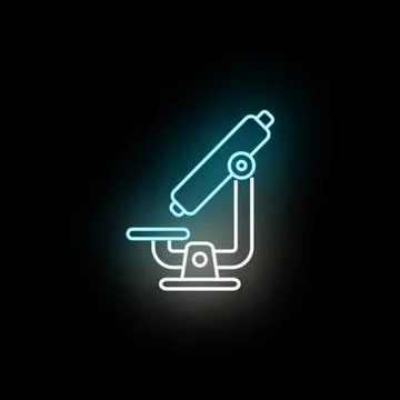 Microscope neon thin line icon glowing blue 스톡 일러스트
