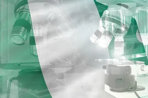 Microscope on Nigeria flag - science background Stockillustratie