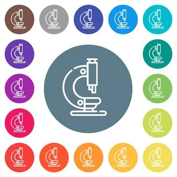 Microscope outline flat white icons on round color backgrounds Stock Illustration