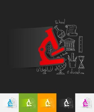 Microscope paper sticker with hand drawn elements Stock Illustration