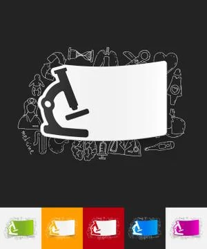 Microscope paper sticker with hand drawn elements Stock Illustration
