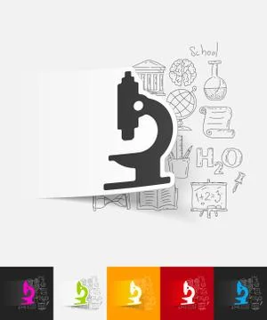 Microscope paper sticker with hand drawn elements Stock Illustration