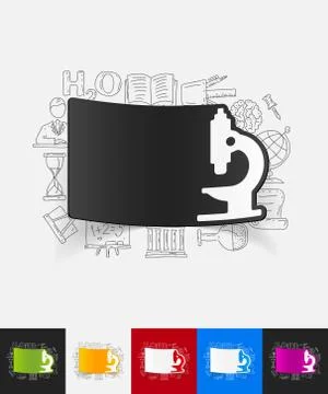 Microscope paper sticker with hand drawn elements Stock Illustration