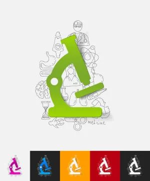 Microscope paper sticker with hand drawn elements Illustrazione stock