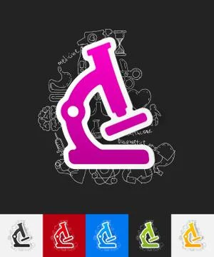 Microscope paper sticker with hand drawn elements Stock Illustration