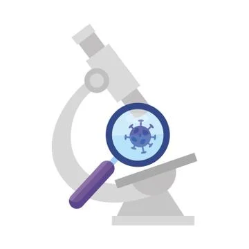 Microscope with particle covid 19 and magnifying glass Stock Illustration