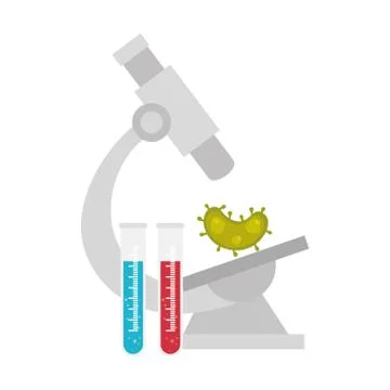 Microscope with particle of covid 19 and tubes test Stockillustratie